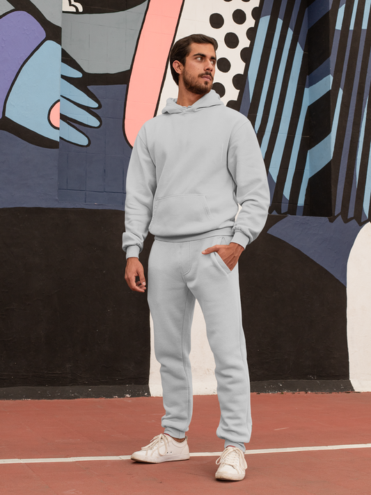 Grey Melange Solid Co-Ord Set for Men