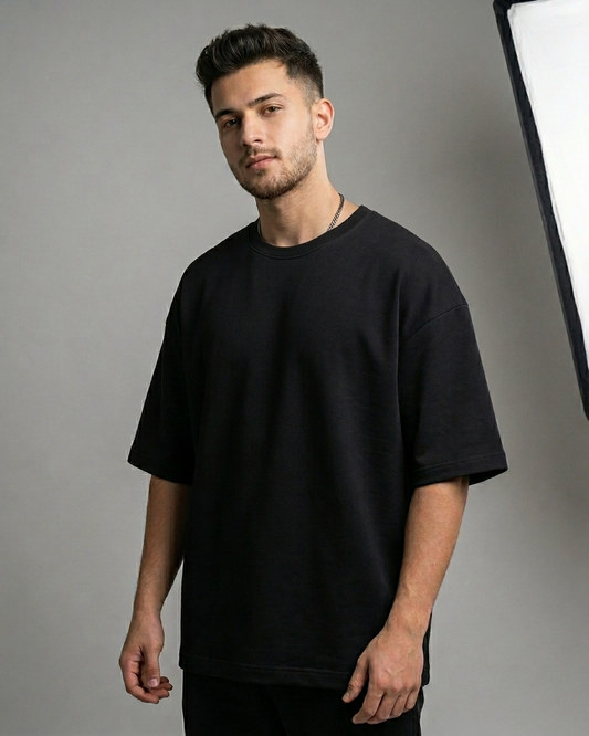 Black Oversized French Terry Cotton T-Shirt