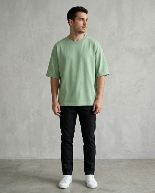 Jade Green Oversized French Terry Cotton T-Shirt