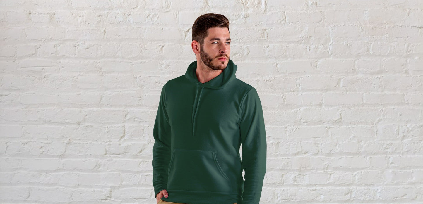 Bottle Green Solid Hooded Sweatshirt for Men