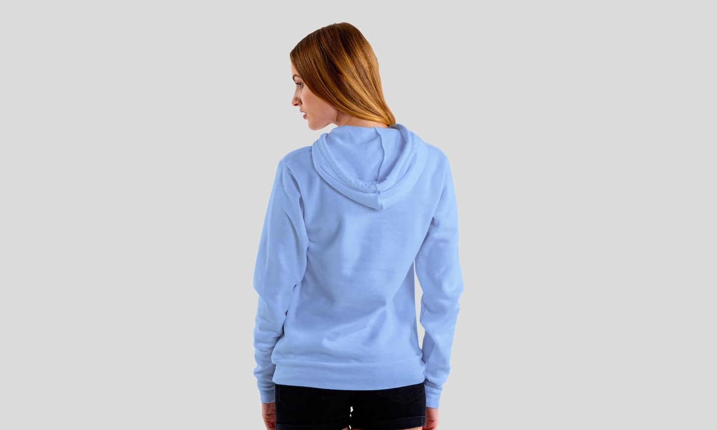 Baby Blue Solid Hooded Sweatshirt for Women