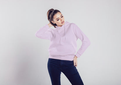 Light Pink Solid Hooded Sweatshirt for Women