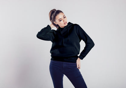 Black Solid Hooded Sweatshirt for Women