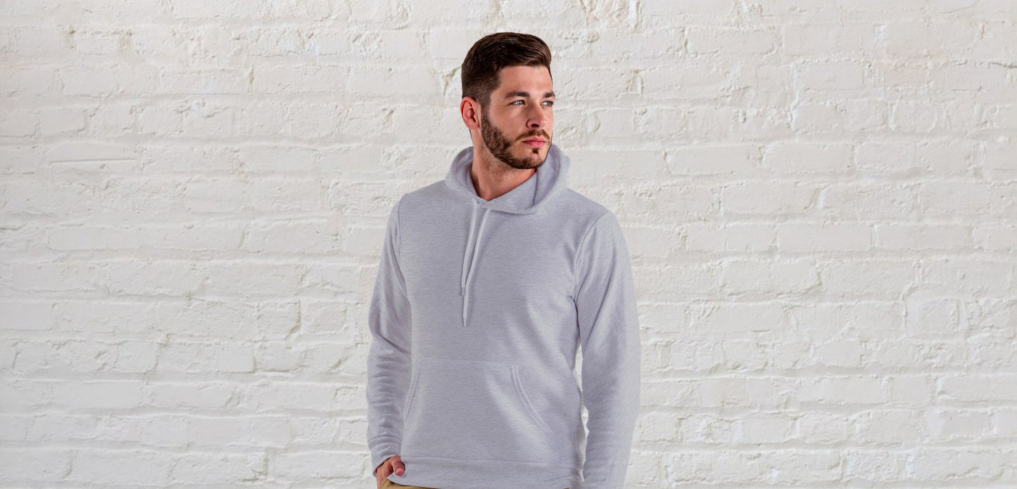 Grey Melange Solid Hooded Sweatshirt for Men