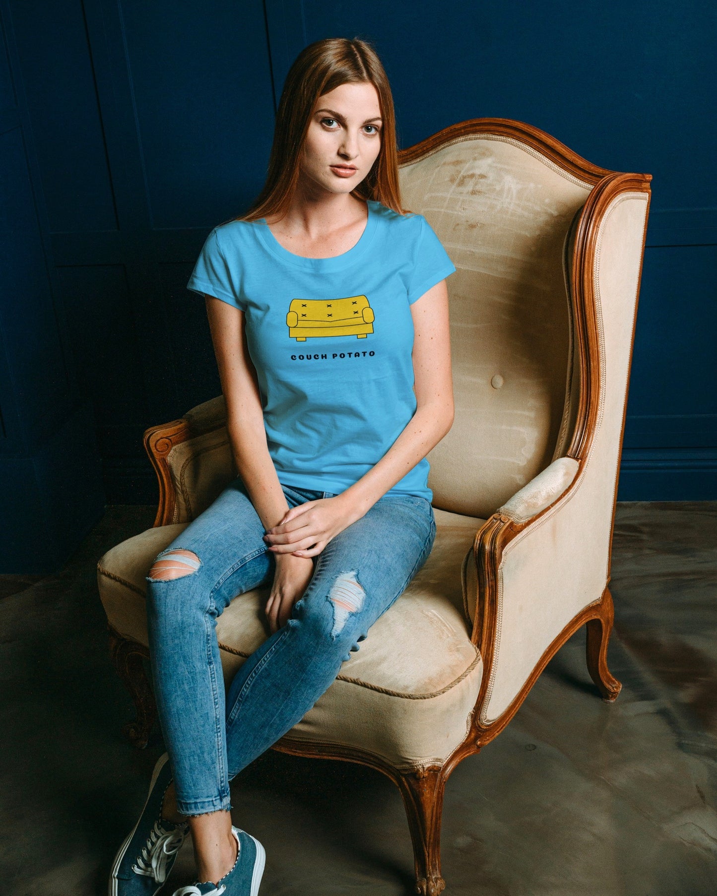 Couch Potato Sky Blue Regular Fit Women’s T-Shirt