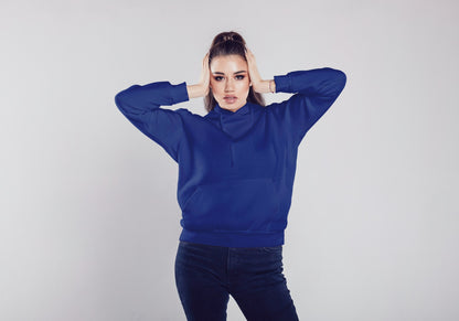 Royal Blue Solid Hooded Sweatshirt for Women