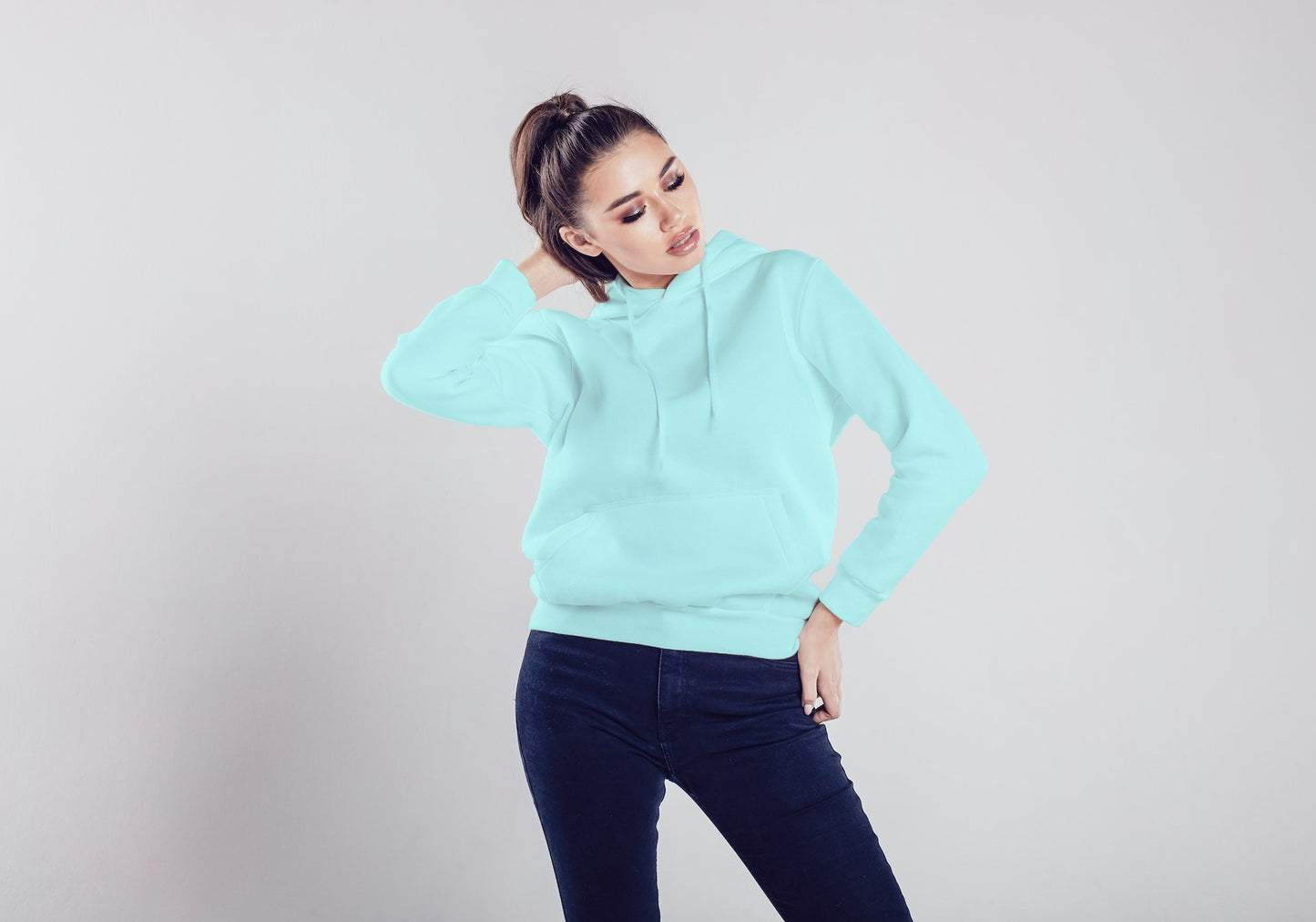 Mint Solid Hooded Sweatshirt for Women