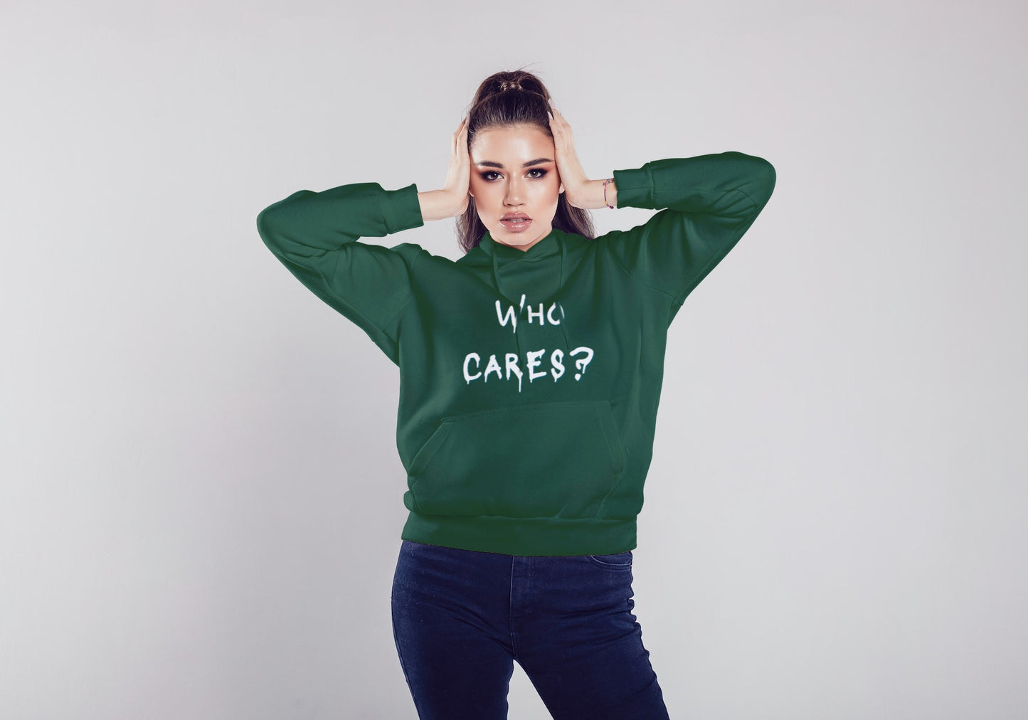 Who Cares Bottle Green Hooded Sweatshirt for Women