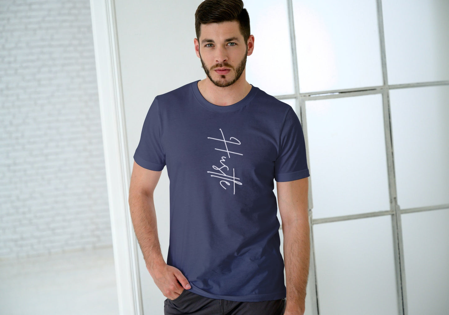 Hustle Navy Blue Regular Fit Men’s T-Shirt