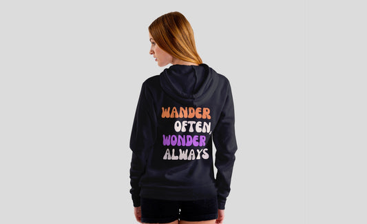 Wander Often, Wonder Always Black Hooded Sweatshirt for Women