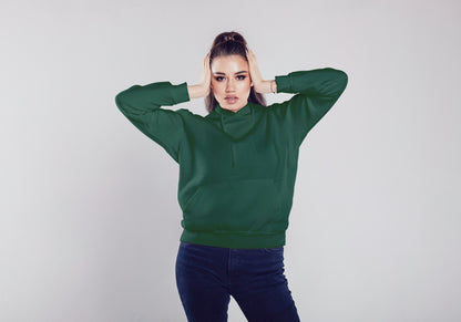 Bottle Green Solid Hooded Sweatshirt for Women