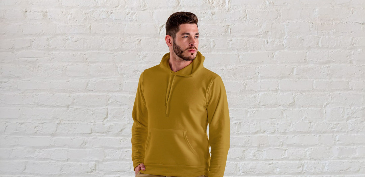 Mustard Yellow Solid Hooded Sweatshirt for Men