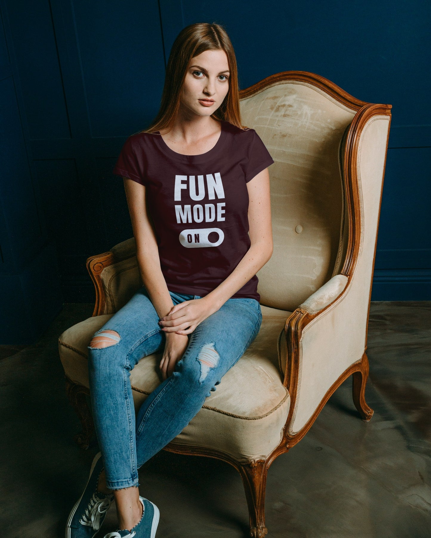 Fun Mode On Maroon Regular Fit Women’s T-Shirt