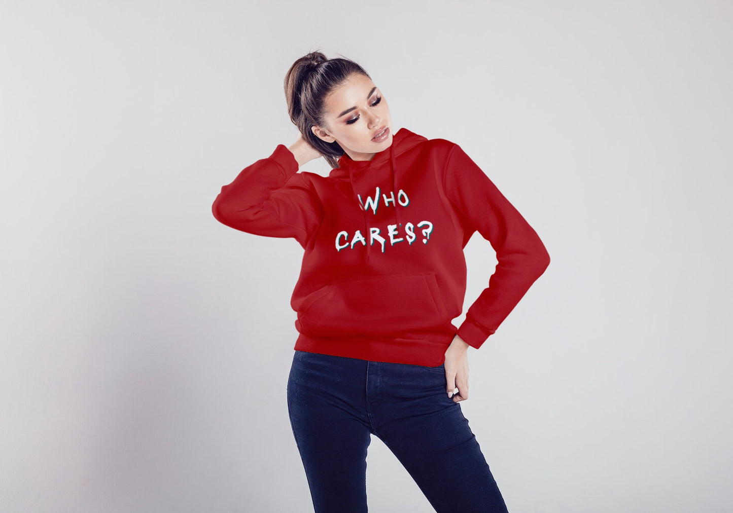 Who Cares Red Hooded Sweatshirt for Women