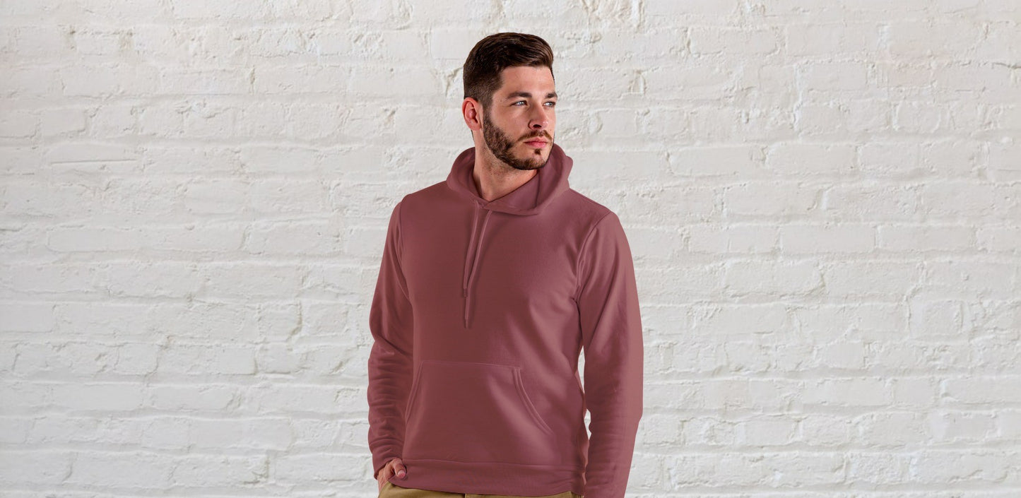 Coral Brown Solid Hooded Sweatshirt for Men