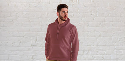 Coral Brown Solid Hooded Sweatshirt for Men