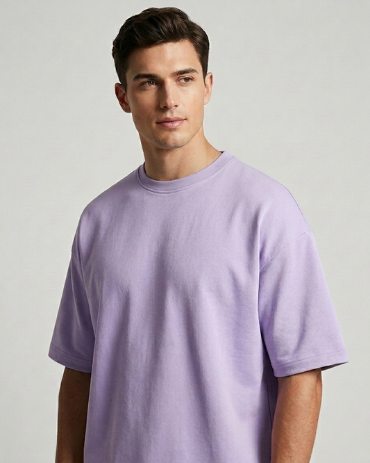 Lavender Oversized French Terry Cotton T-Shirt