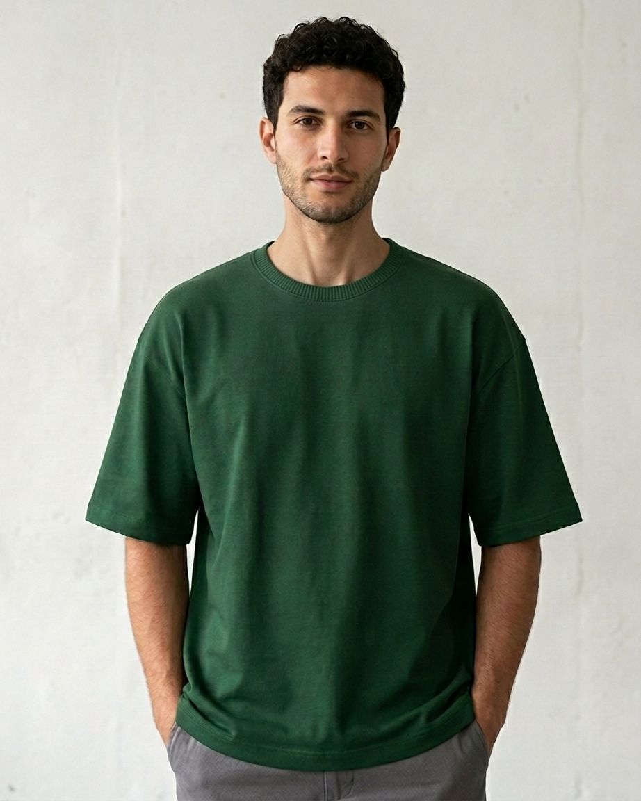 Bottle Green Oversized French Terry Cotton T-Shirt