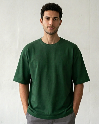 Bottle Green Oversized French Terry Cotton T-Shirt
