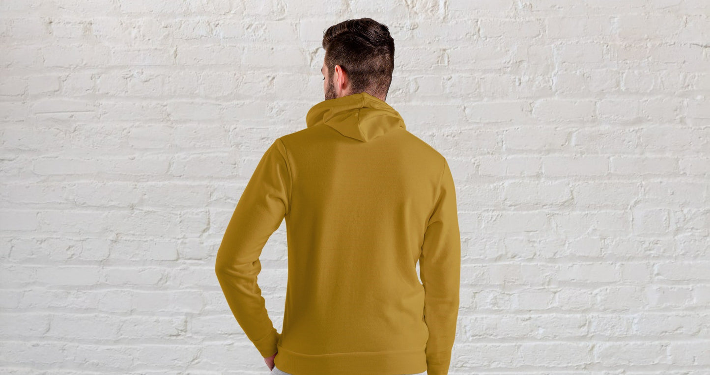 Mustard Yellow Solid Hooded Sweatshirt for Men