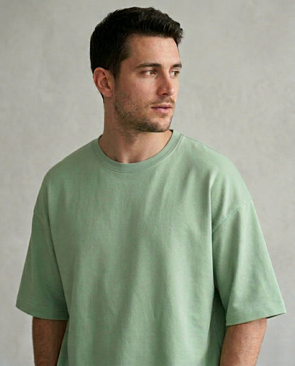 Jade Green Oversized French Terry Cotton T-Shirt