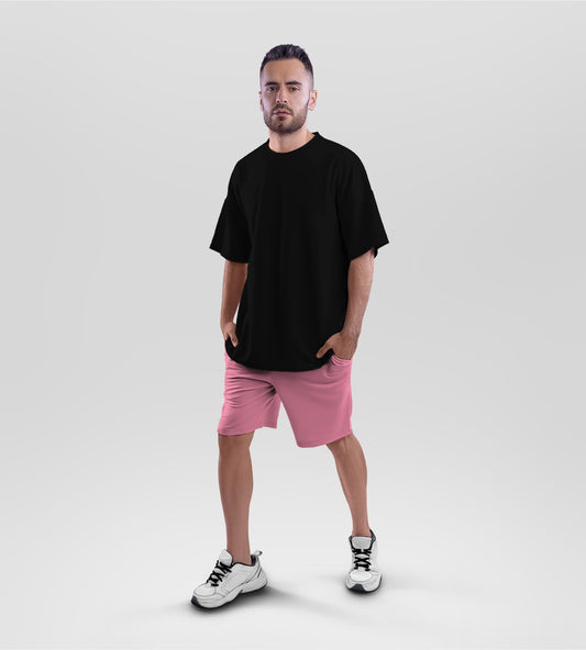 Black Terry Oversized T-shirt and Flamingo Terry Shorts