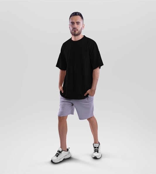 Black Terry Oversized T-shirt and Lavender Terry Shorts