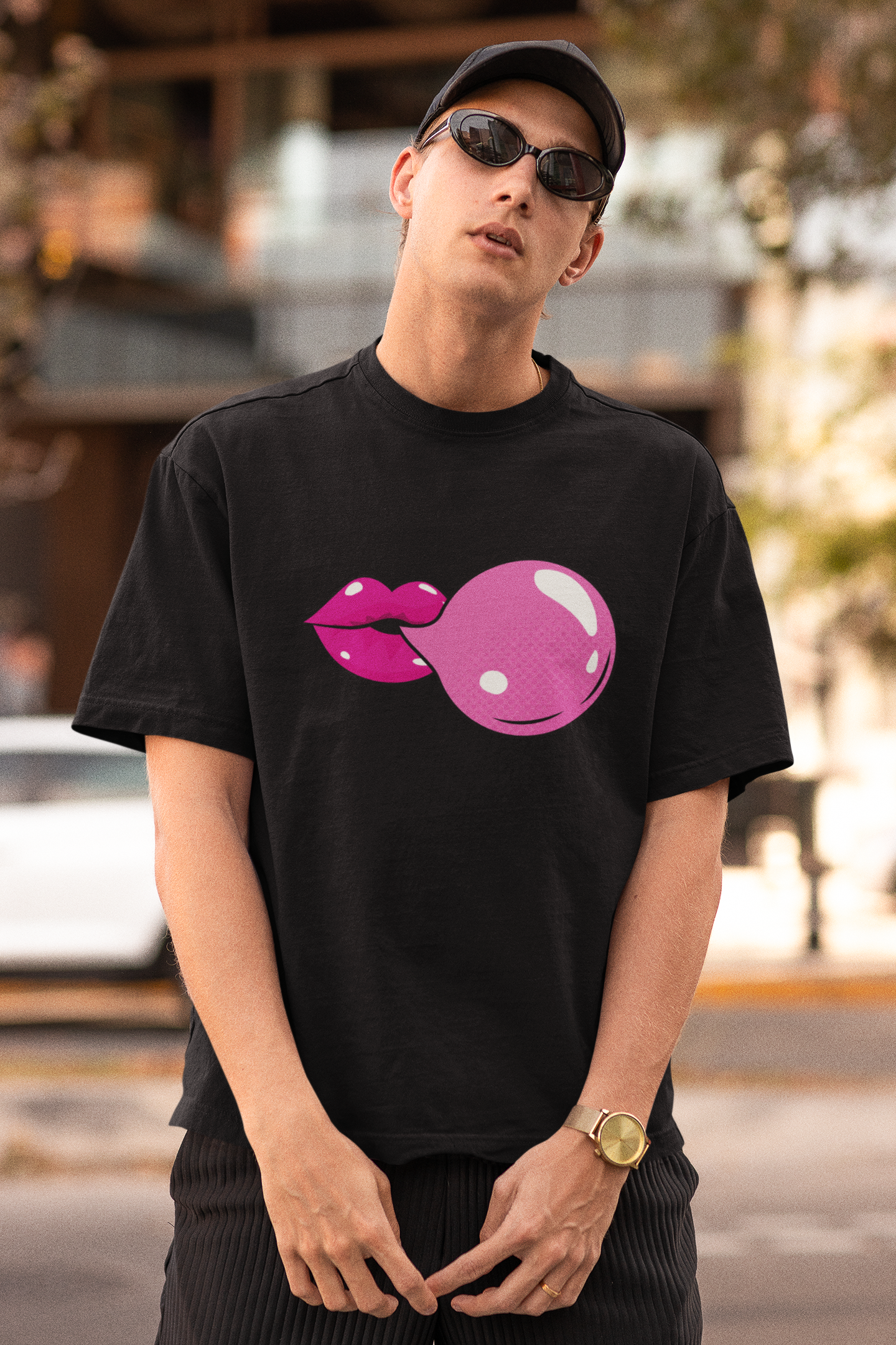 Bubble gum Black Oversized Fit Unisex T-Shirt