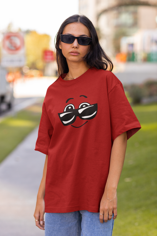 Cool Smiley Red Oversized Fit Unisex T-Shirt