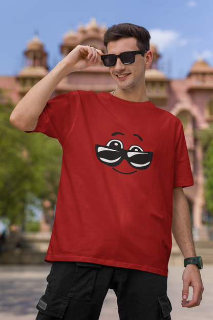 Cool Smiley Red Oversized Fit Unisex T-Shirt