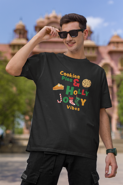 Holly Jolly Vibes Black Oversized T-Shirt