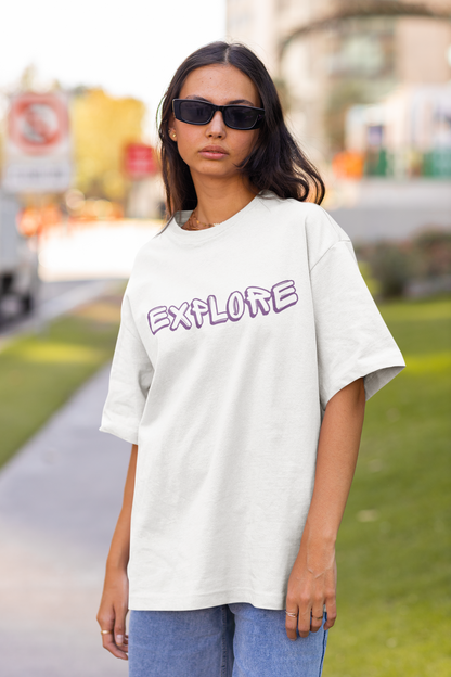 Explore White Oversized Fit Unisex T-Shirt