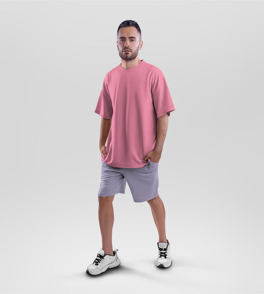 Flamingo Terry Oversized T-shirt and Lavender Terry Shorts