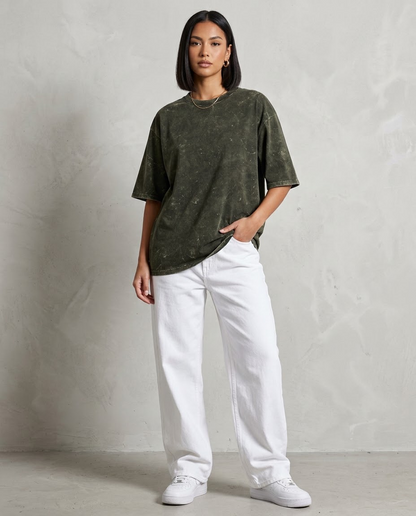Olive Green Oversized Acid Wash T-shirt