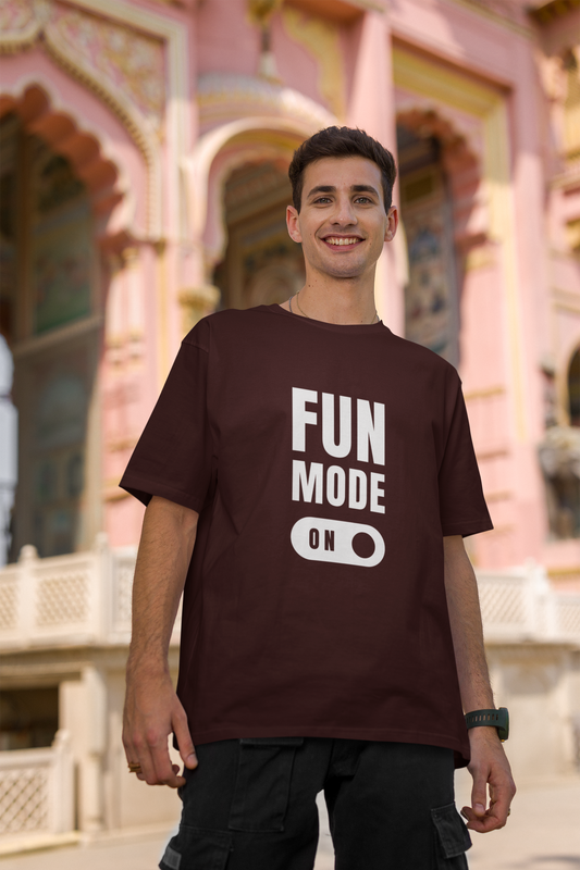 Fun Mode On Maroon Oversized Fit Unisex T-Shirt