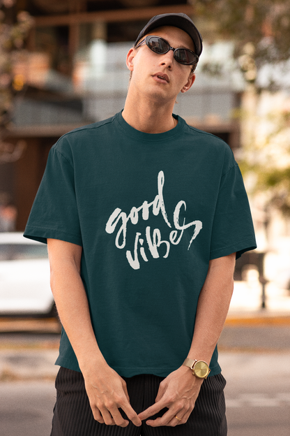 Good Vibes Petrol Blue Oversized Fit Unisex T-Shirt