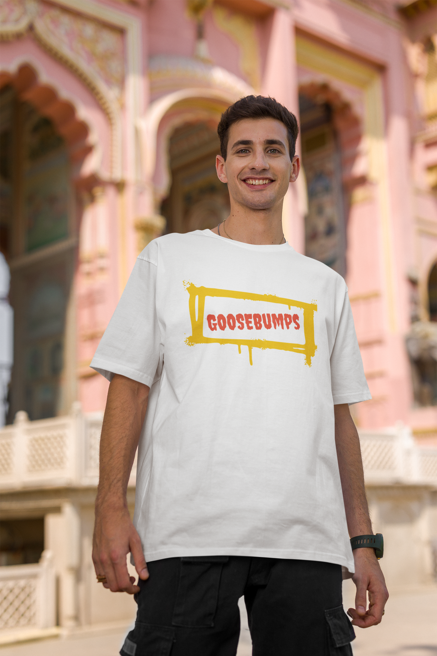 Goosebumps White Oversized Fit Unisex T-Shirt