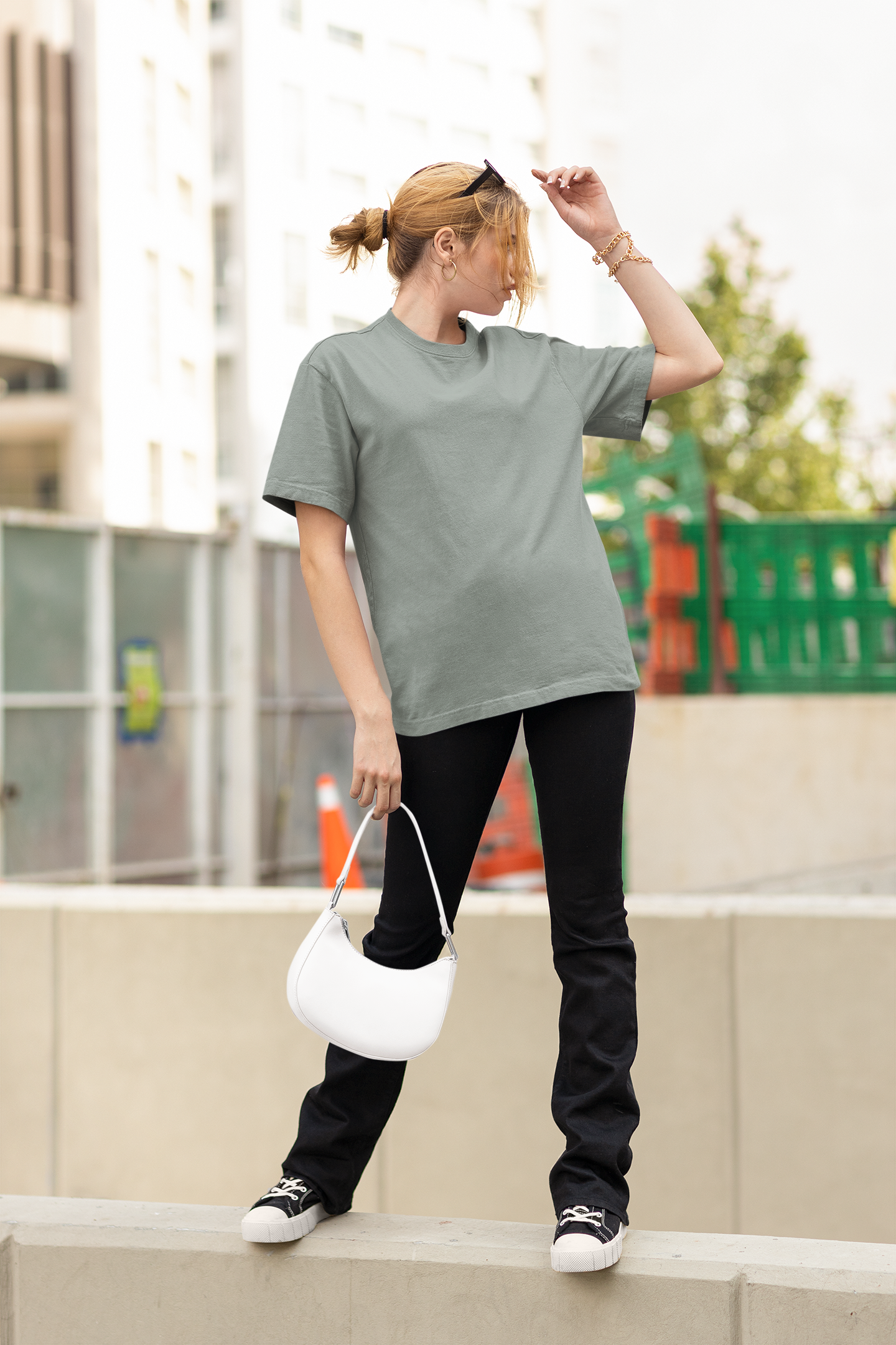 Greenish Grey Oversized Fit Unisex T-Shirt