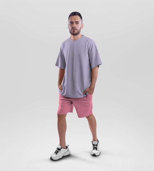 Lavender Terry Oversized T-shirt and Flamingo Terry Shorts