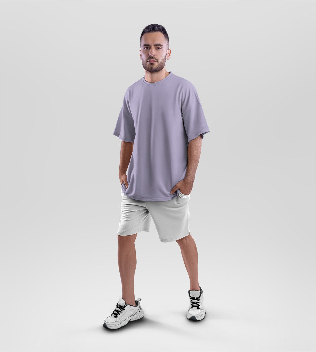 Lavender Terry Oversized T-shirt and White Terry Shorts