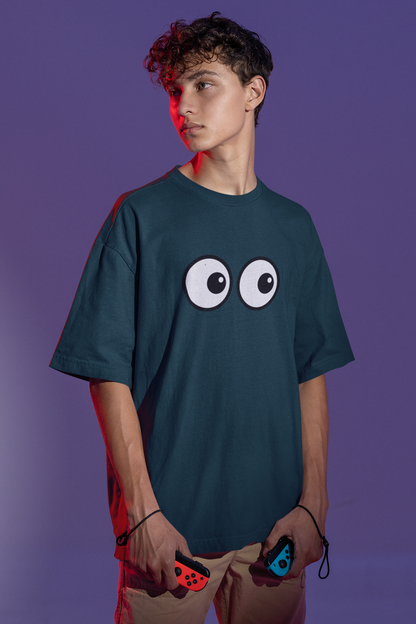 Round Eyes Petrol Blue Oversized Fit Unisex T-Shirt