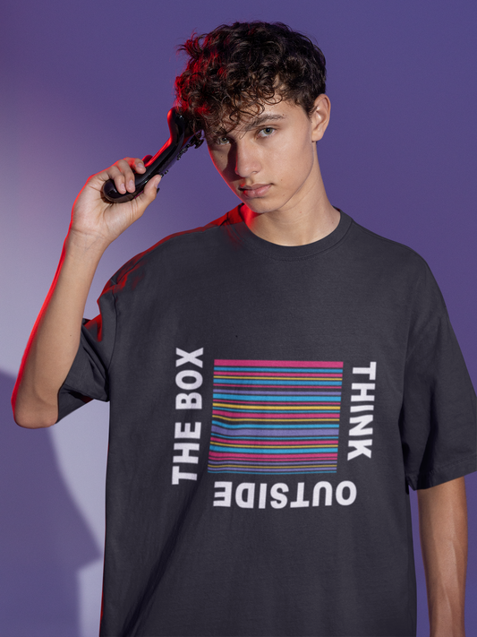 Think Outside the Box Black Oversized Fit Unisex T-Shirt