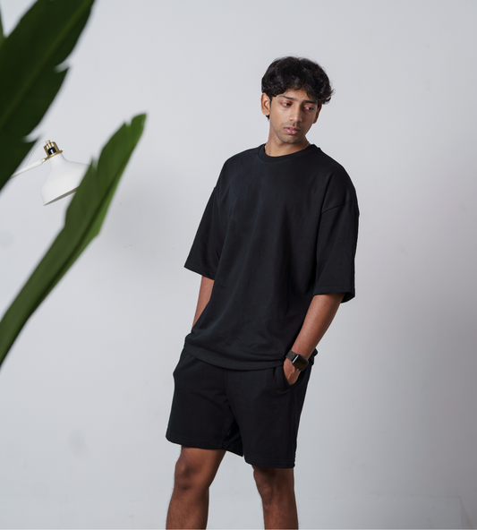 Black Terry Oversized T-shirt and Shorts Co-ord Set