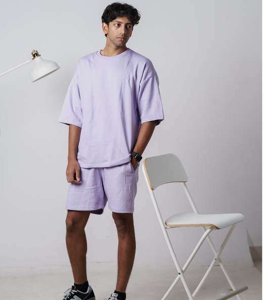 Lavender Terry Oversized T-shirt and Shorts Co-ord Set