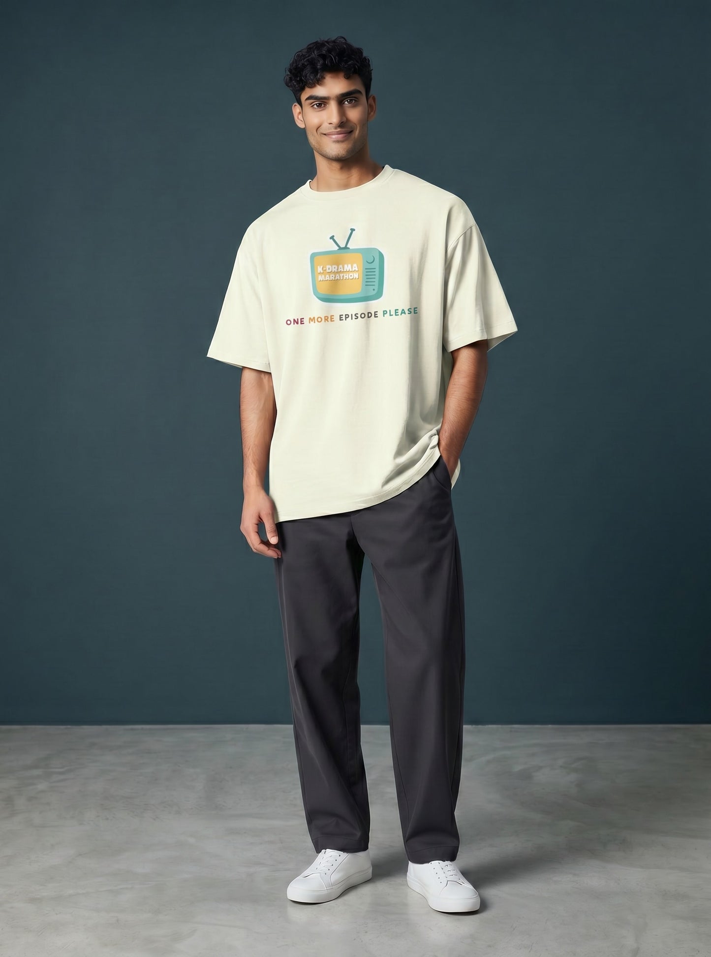 One More Episode Please Off White Oversized Fit Unisex T-Shirt