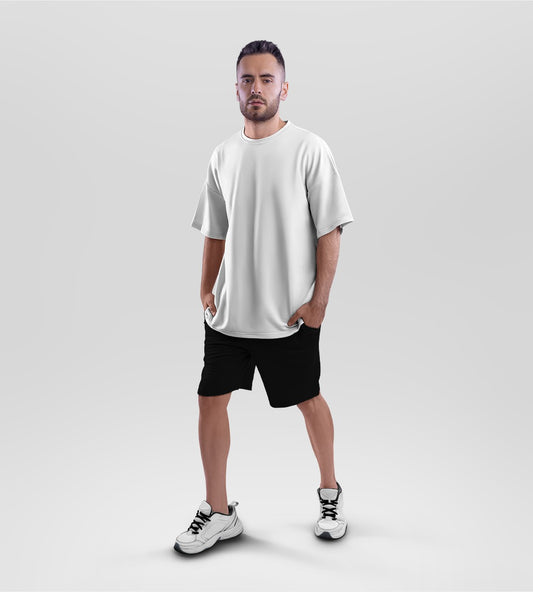 White Terry Oversized T-shirt and Black Terry Shorts