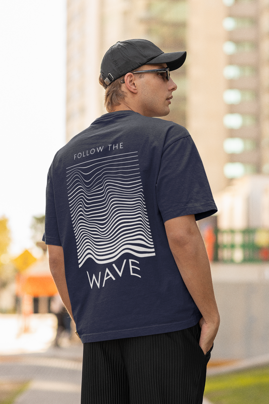 Follow the Wave Navy Blue Oversized Fit Unisex T-Shirt