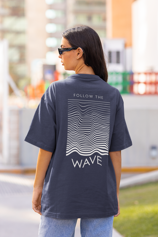 Follow the Wave Navy Blue Oversized Fit Unisex T-Shirt