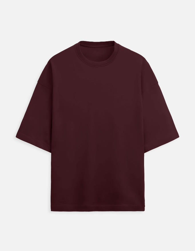 Maroon Oversized French Terry Cotton T-Shirt