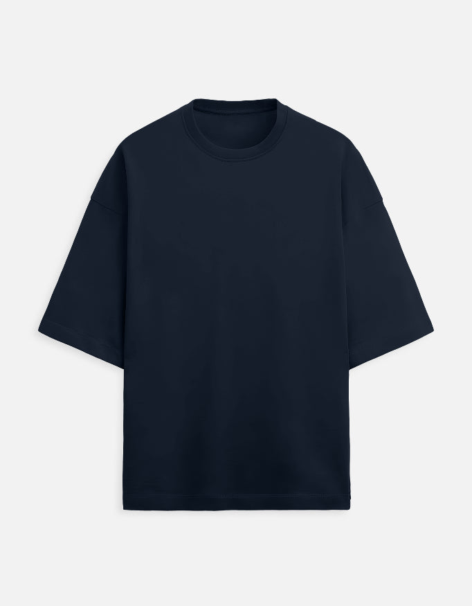 Navy Blue Oversized French Terry Cotton T-Shirt
